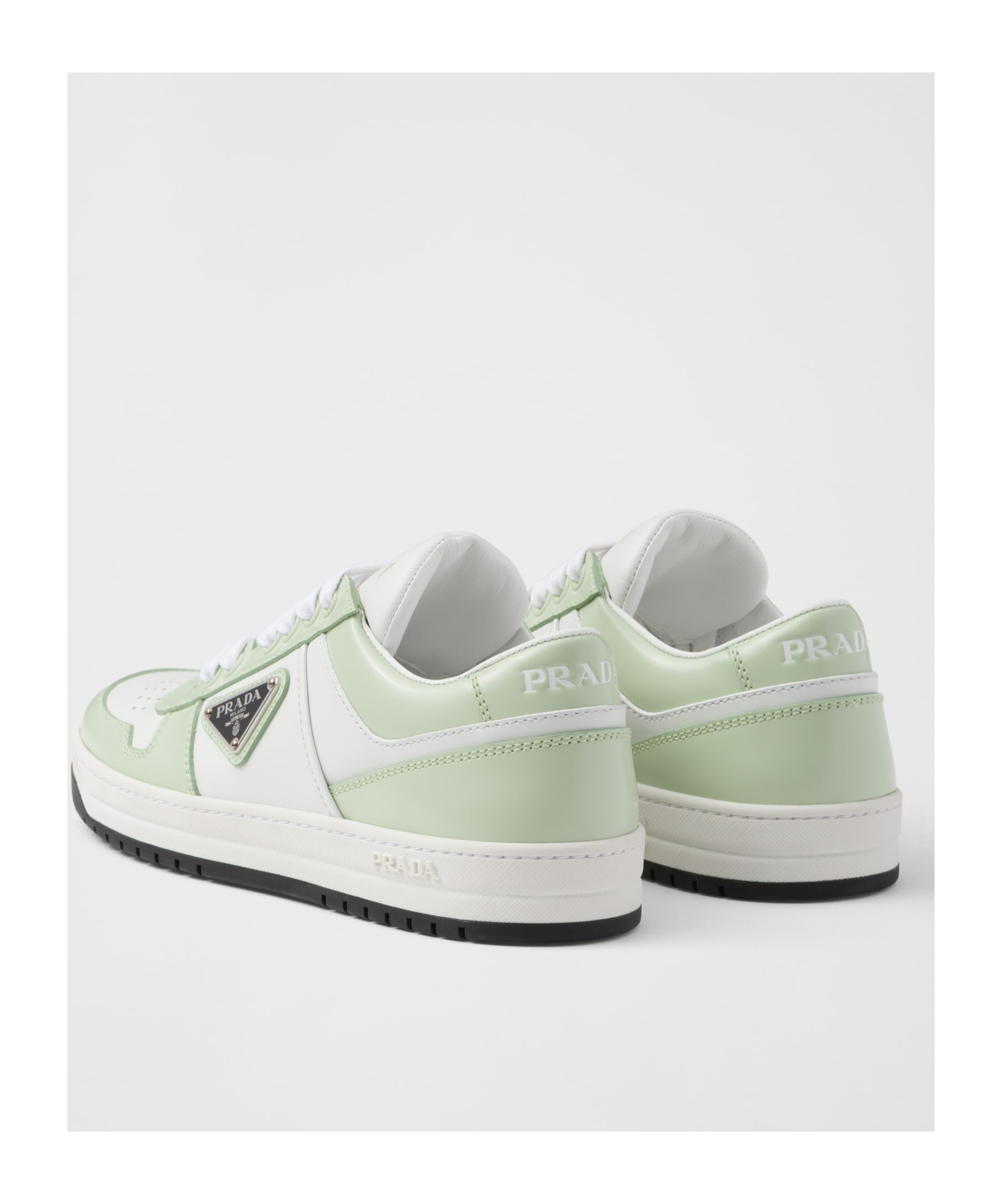 Prada Downtown Leather Sneakers In Gray