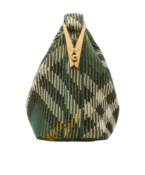 Shop Burberry Medium Peg Check-pattern Shoulder Bag In Green