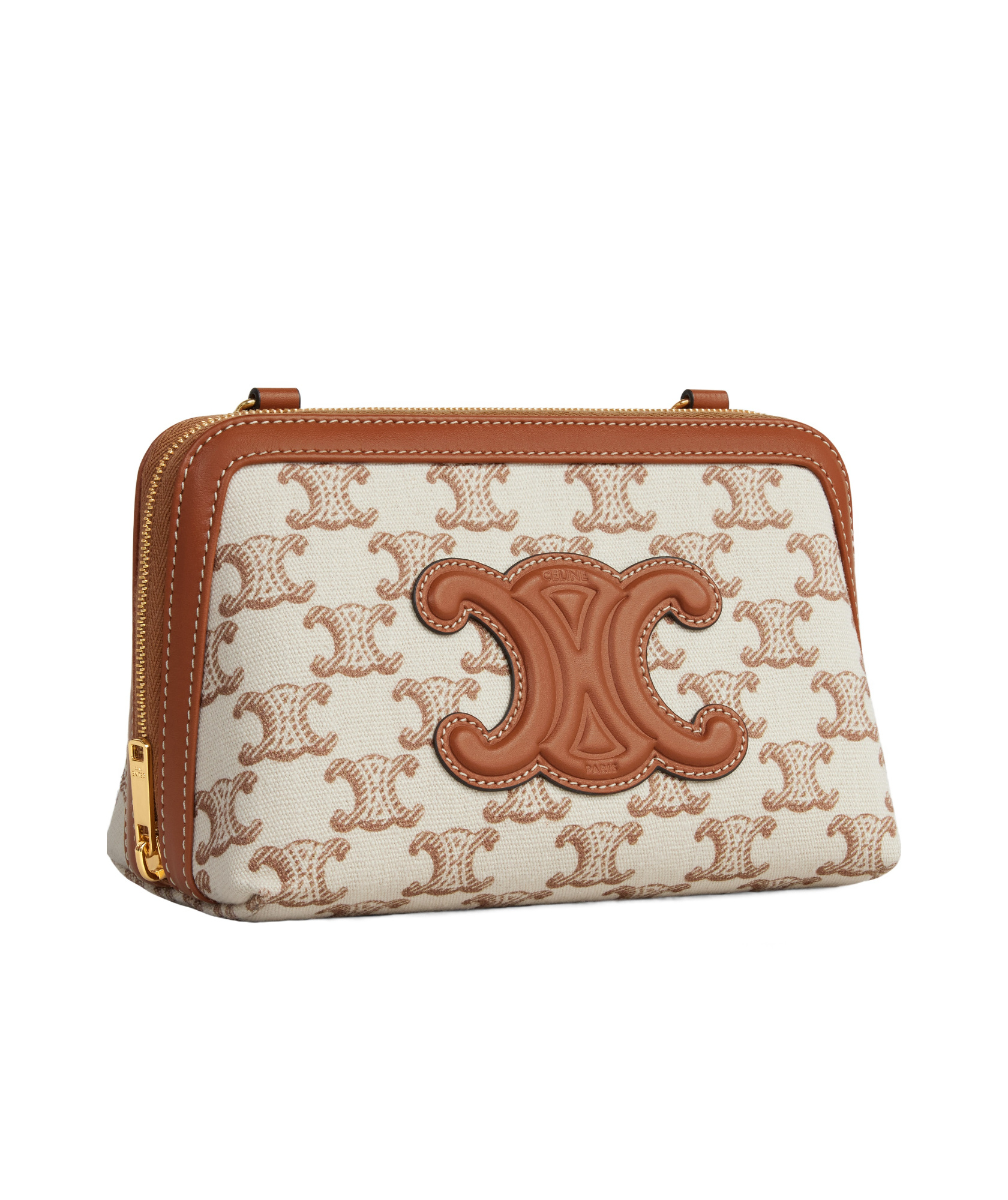 CELINE CLUTCH ON CHAIN CUIR TRIOMPHE IN TEXTILE WITH TRIOMPHE PRINT AND CALFSKIN