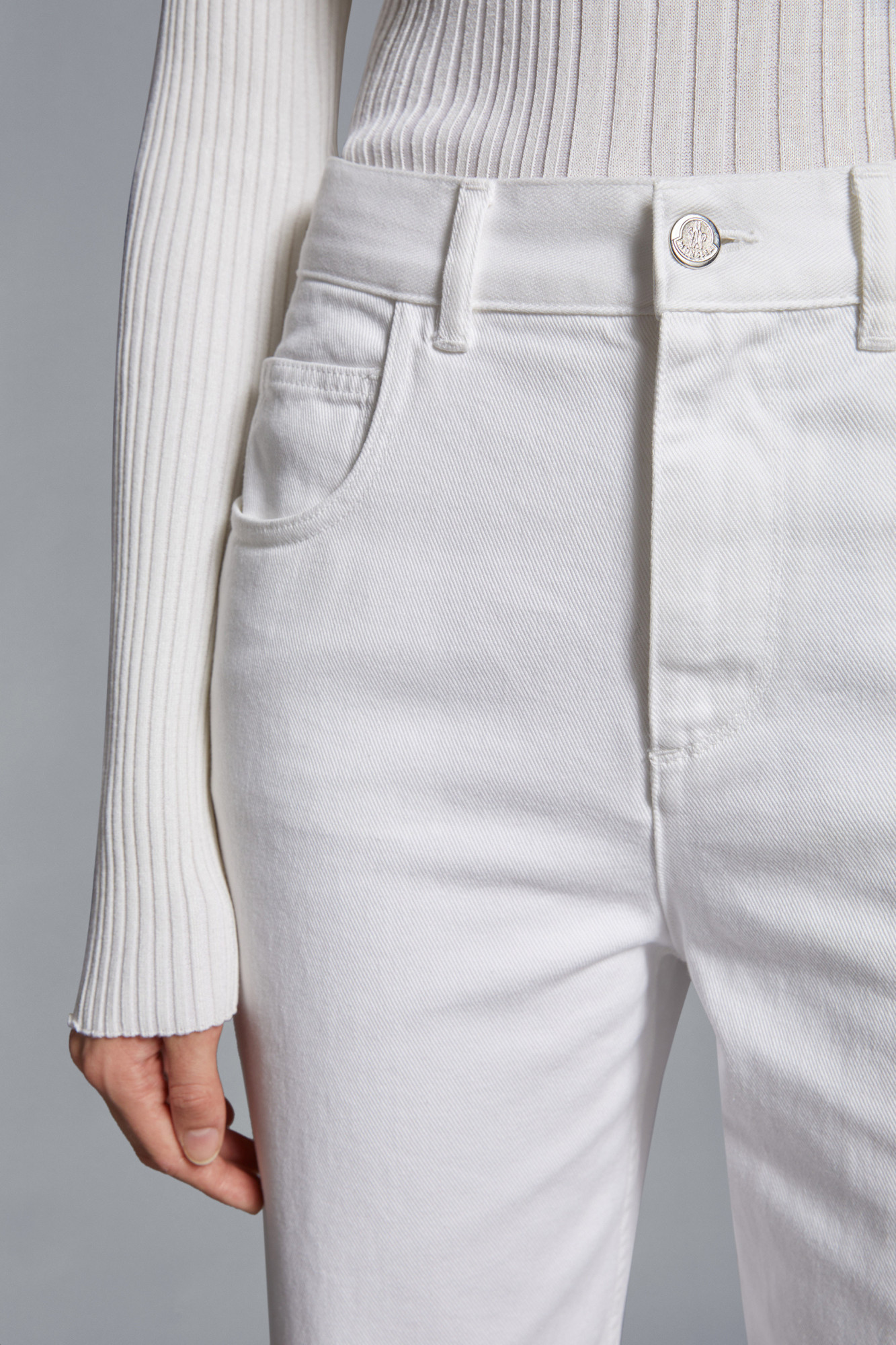 Shop Moncler Cropped Jeans In White