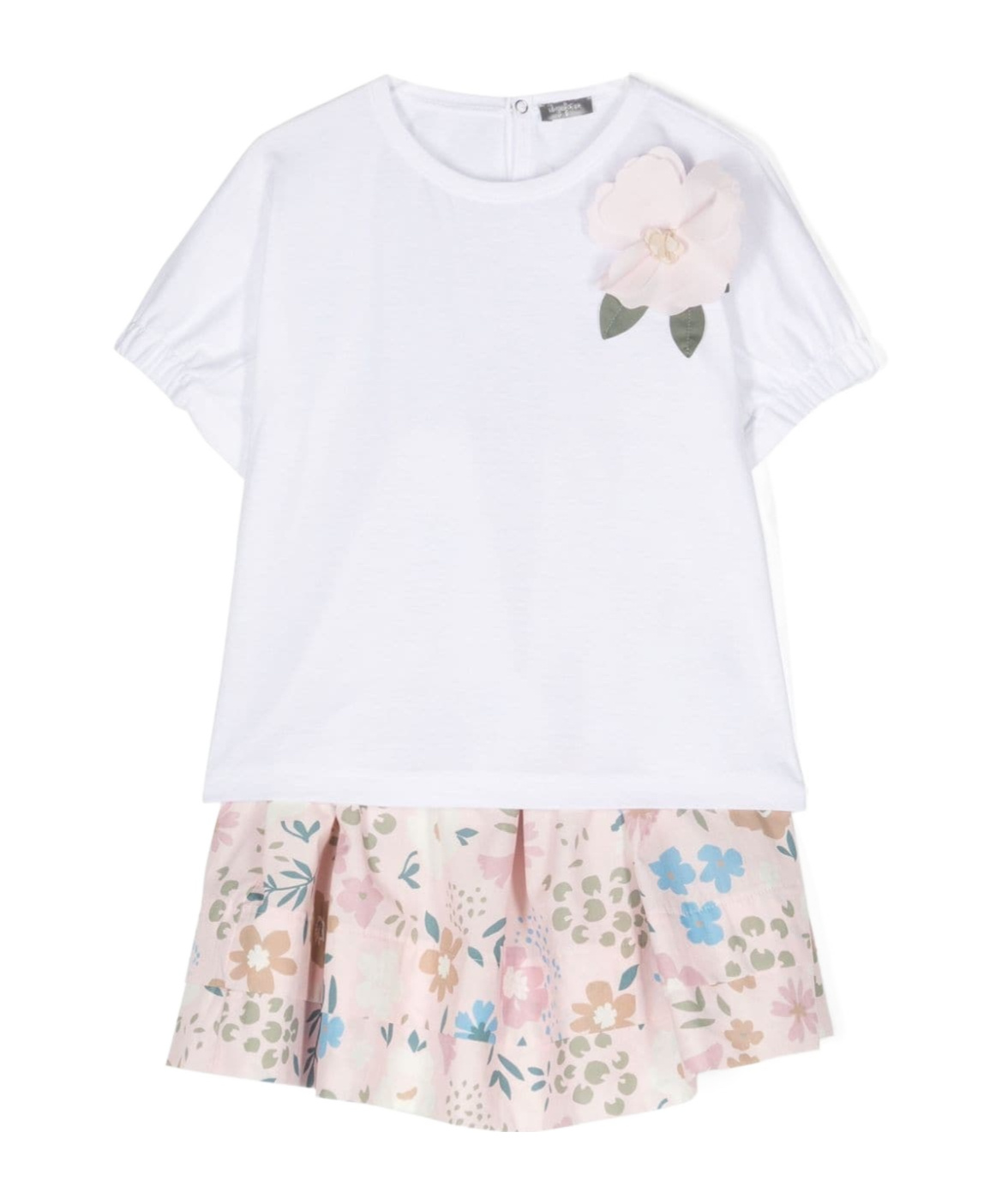 Il Gufo Floral Printed Blouse And Skirt Suit In White