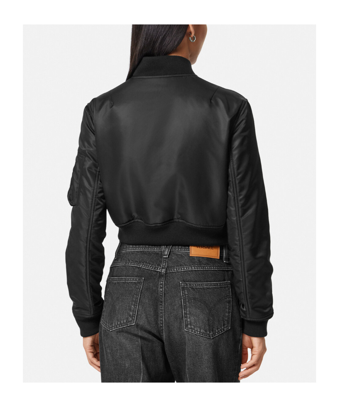Versace Padded Cropped Bomber Jacket In Black