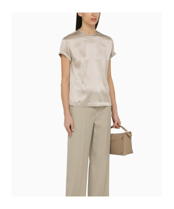 Brunello Cucinelli Elegant Stretch Silk Satin T-shirt With Jewel Accent In Gray