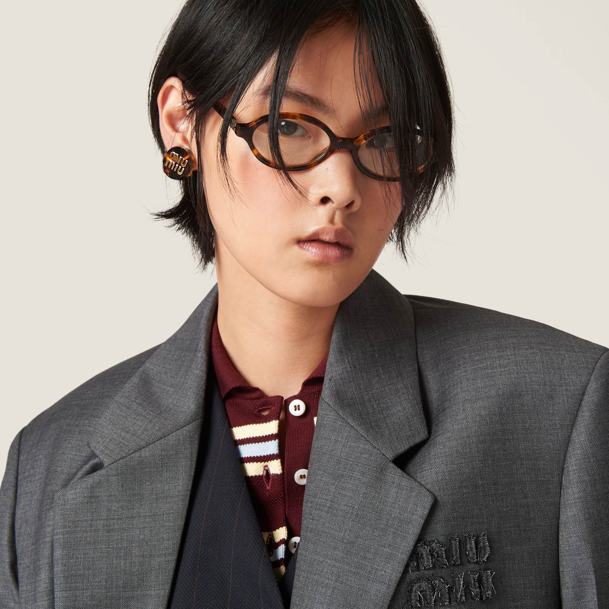 Miu Miu Single-breasted Prince Of Wales Check Grisaille Jacket In Black