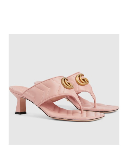 Gucci Double G Thong Leather Sandal In Pink