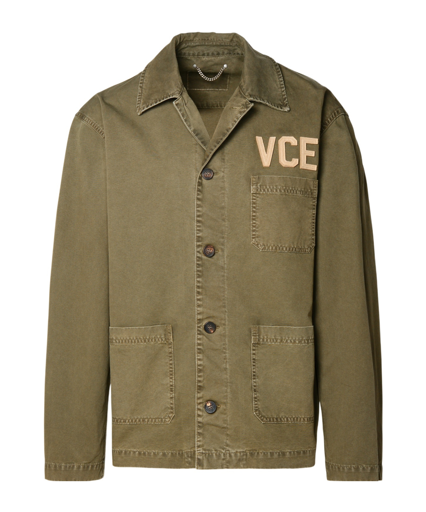 Golden Goose Cotton Utility Overshirt With Embossed Logo In Green
