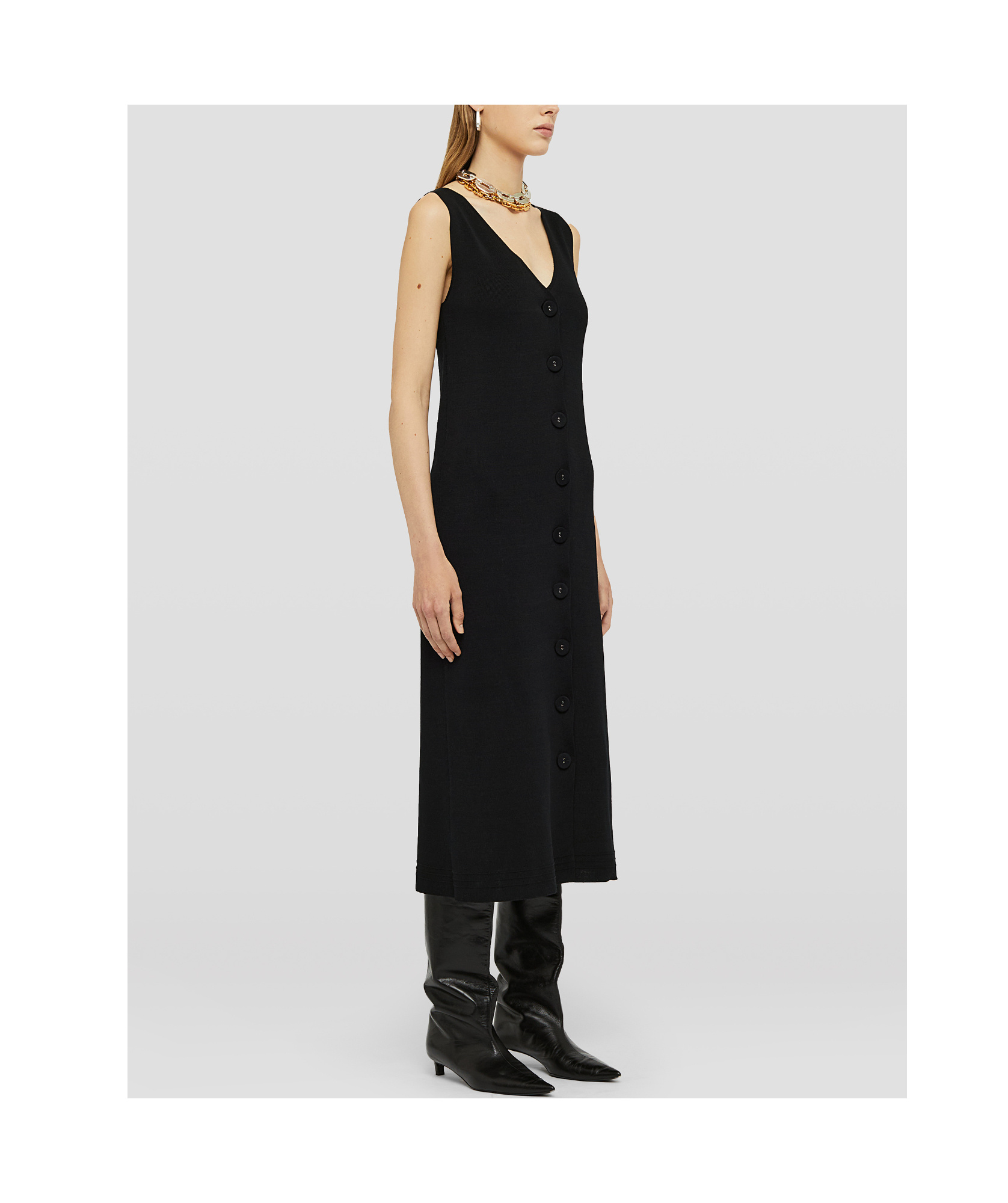 Jil Sander V-neck Knitted Midi Dress In Black