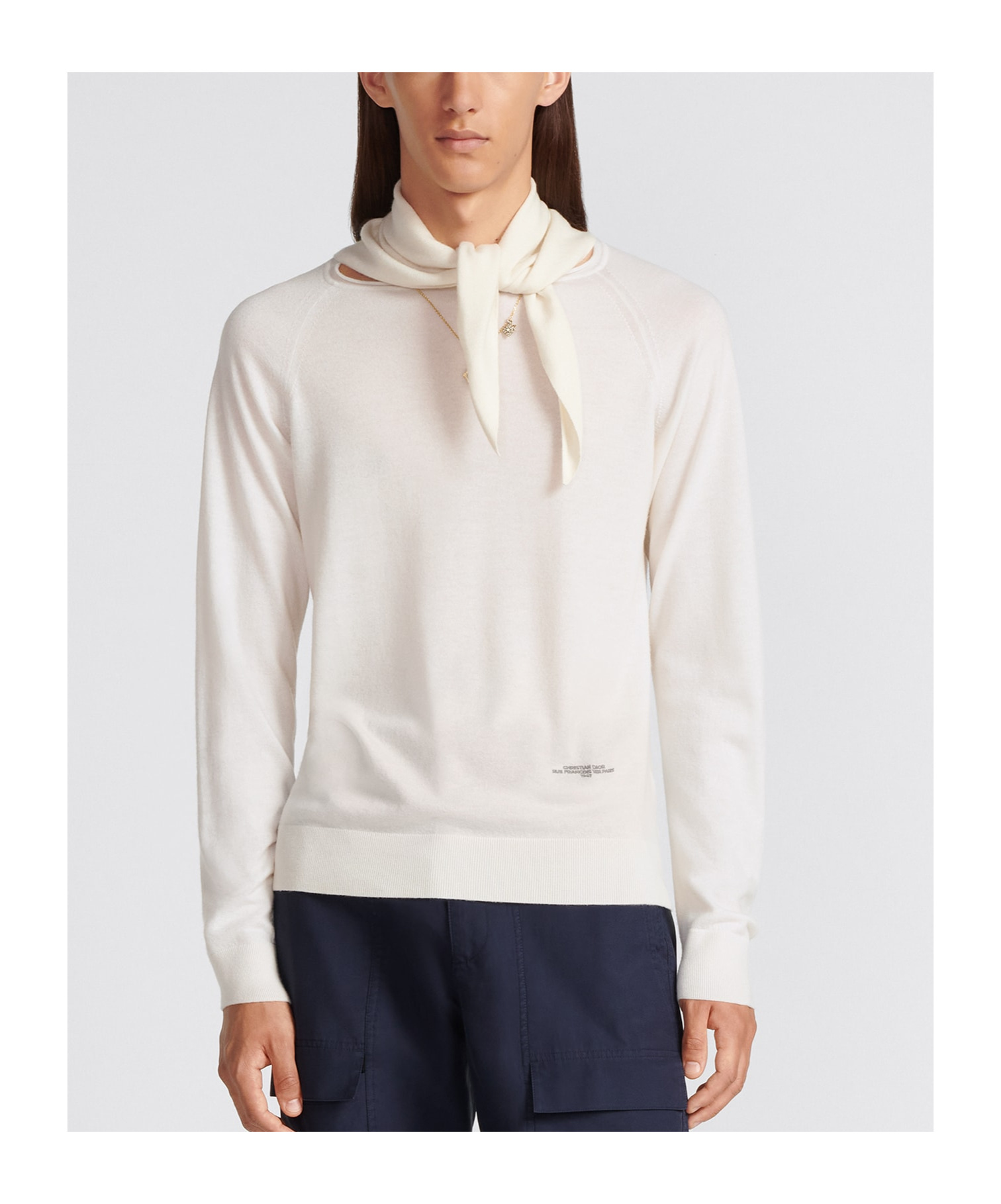 Dior Removable Headscarf Cashmere Sweater In White