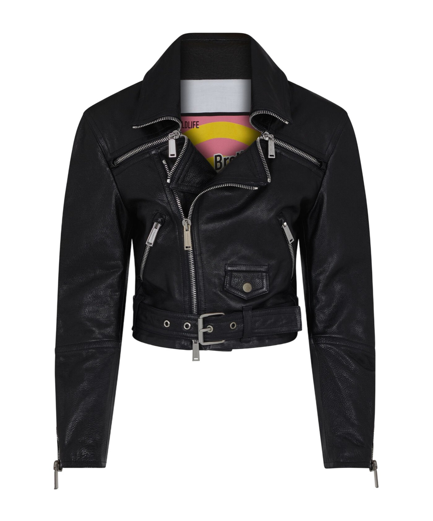 Dsquared2 Cropped Leather Biker Jacket In Black