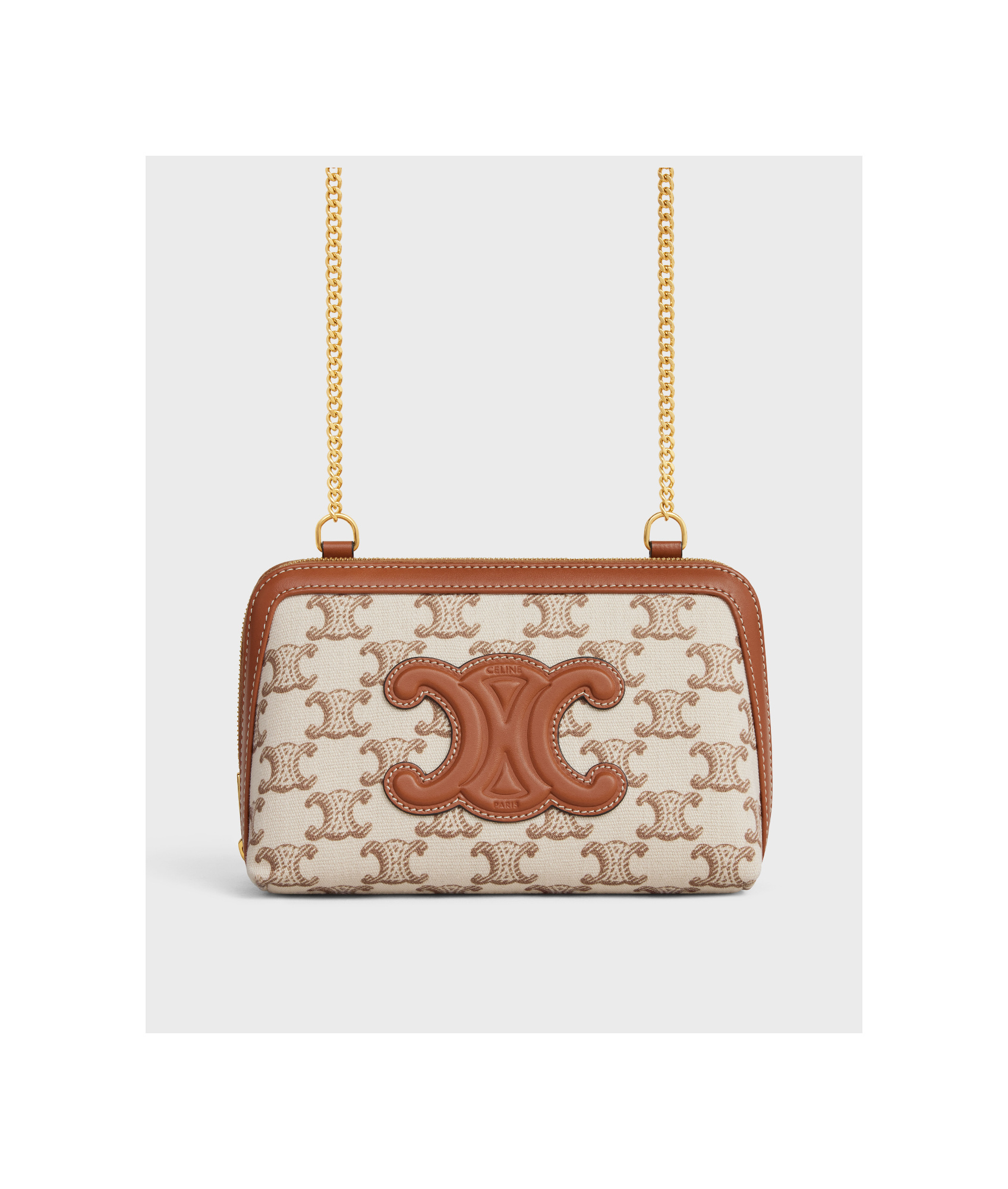CELINE CLUTCH ON CHAIN CUIR TRIOMPHE IN TEXTILE WITH TRIOMPHE PRINT AND CALFSKIN