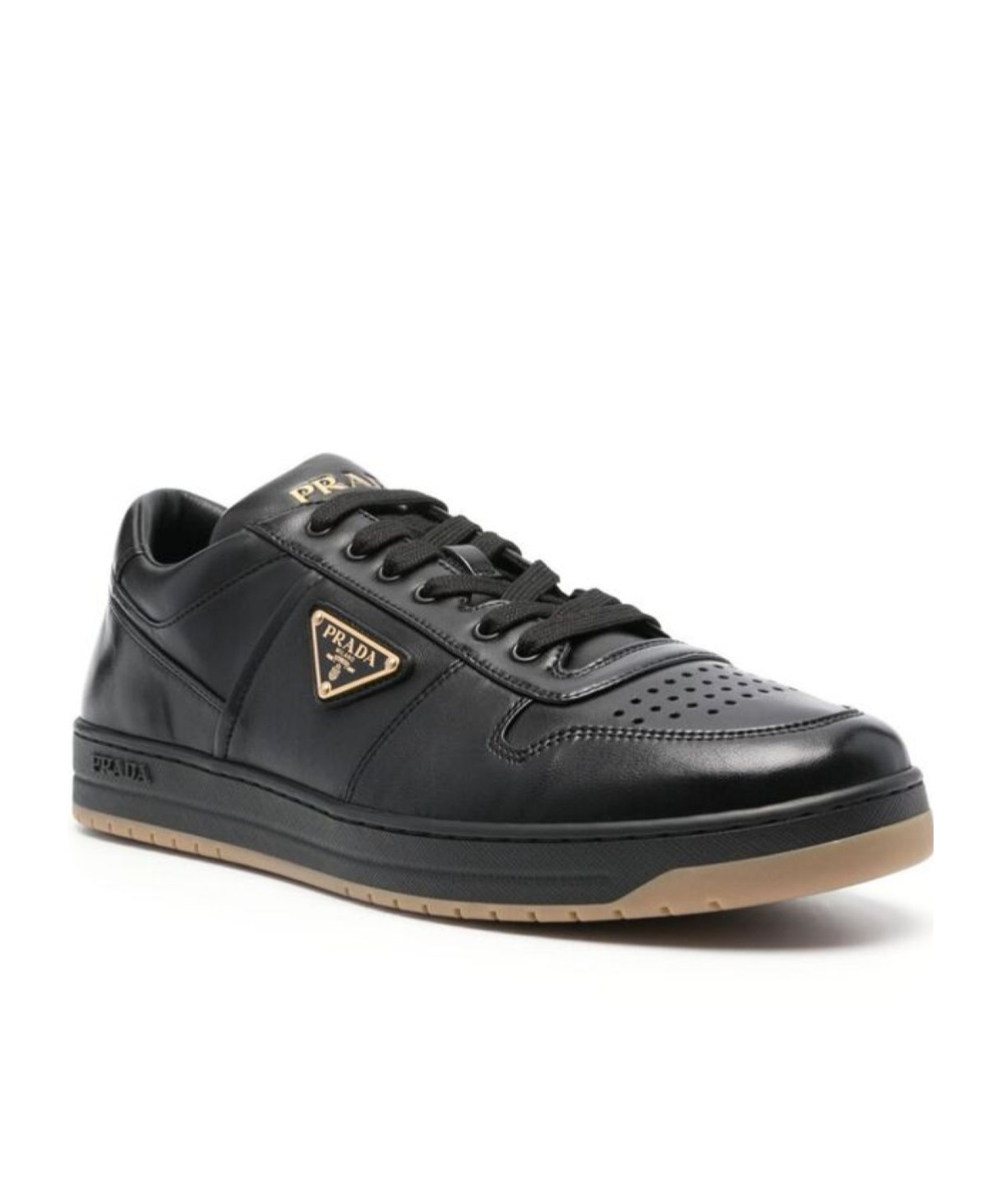 Prada Enamel-triangle Leather Sneakers In Multicolor