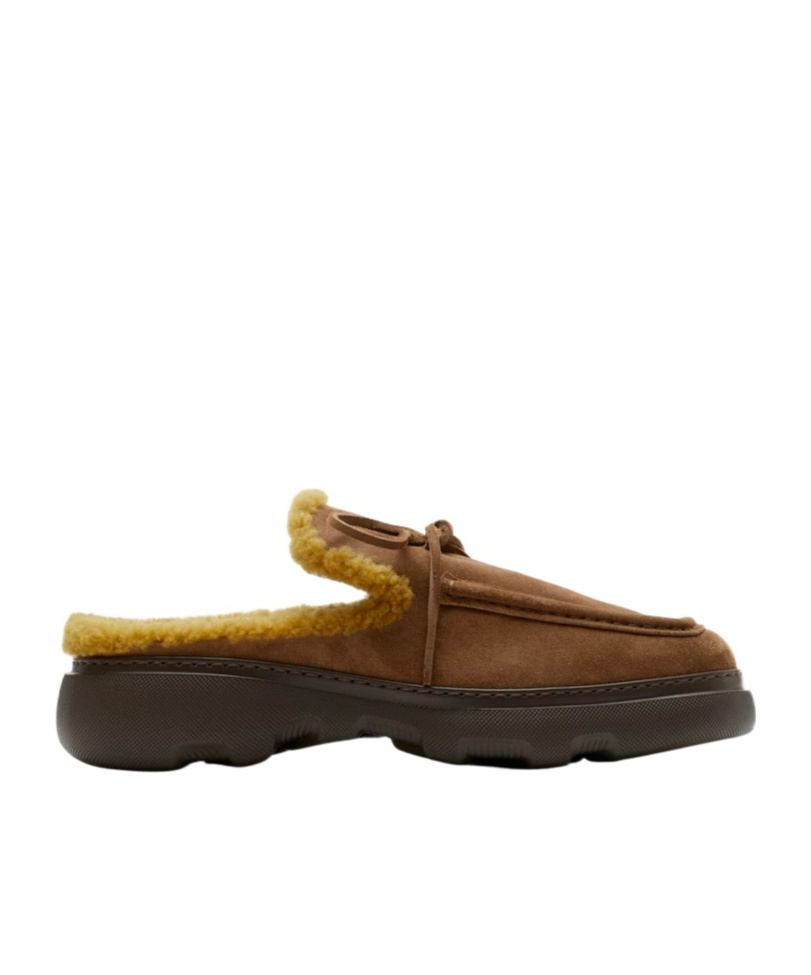 Burberry Stony Shearling-trim Suede Slippers In Black