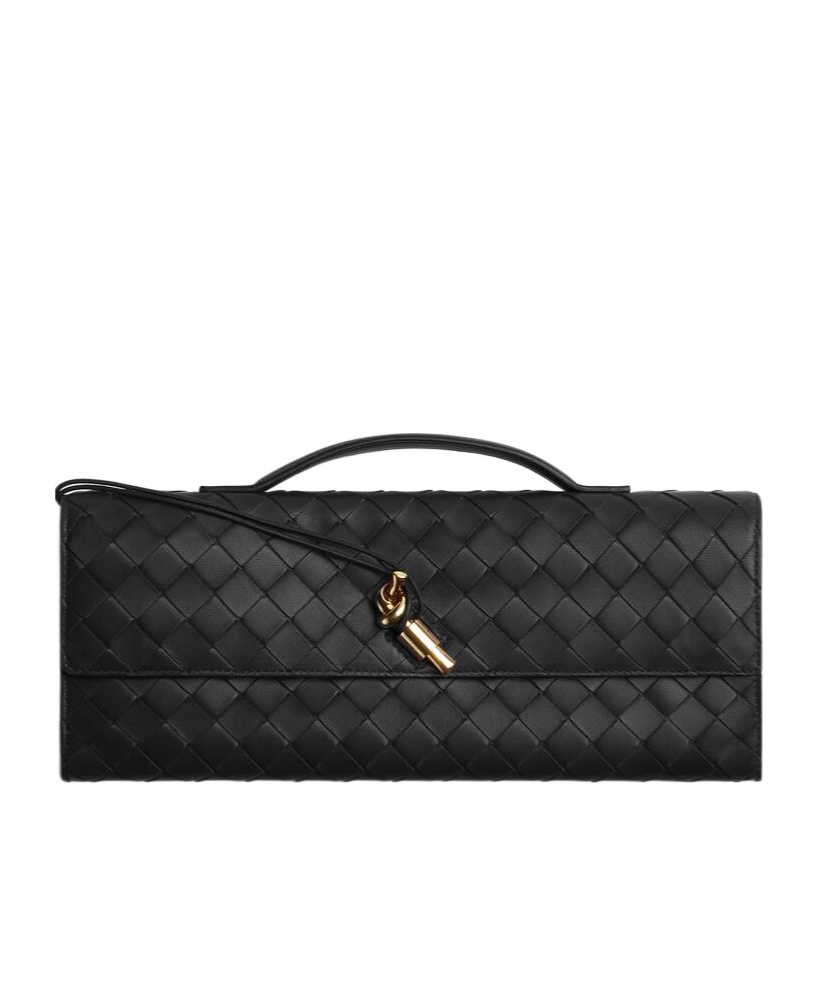 Bottega Veneta Long Andiamo Clutch Bag With Handle In Black