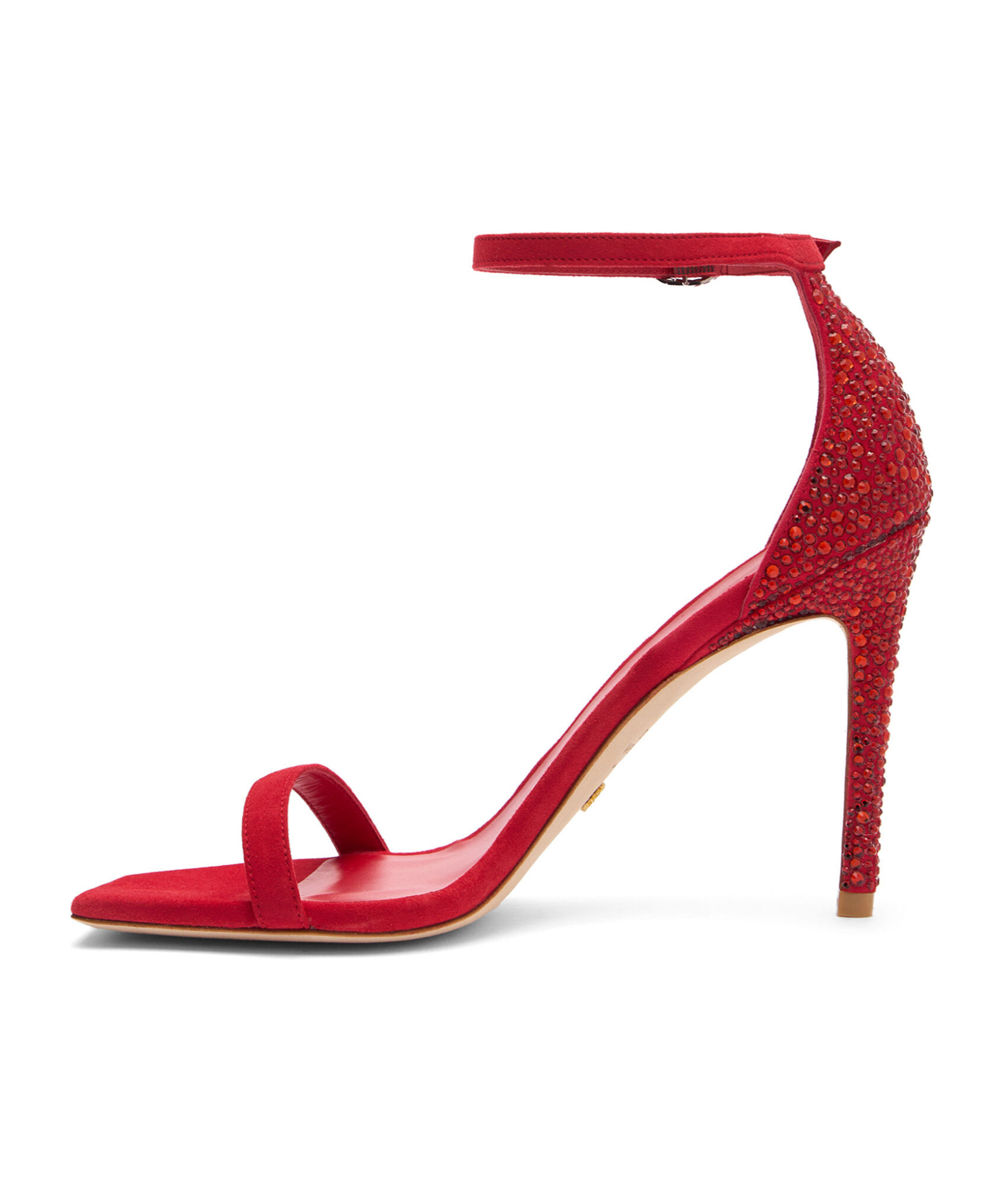 Stuart Weitzman Nudistcurve Royale 100mm Rhinestone-embellished Sandals In Red