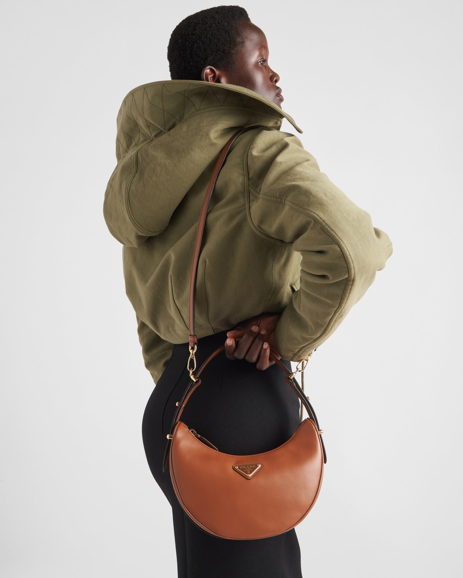 Prada Cognac Arqu Small Shoulder Bag In Brown