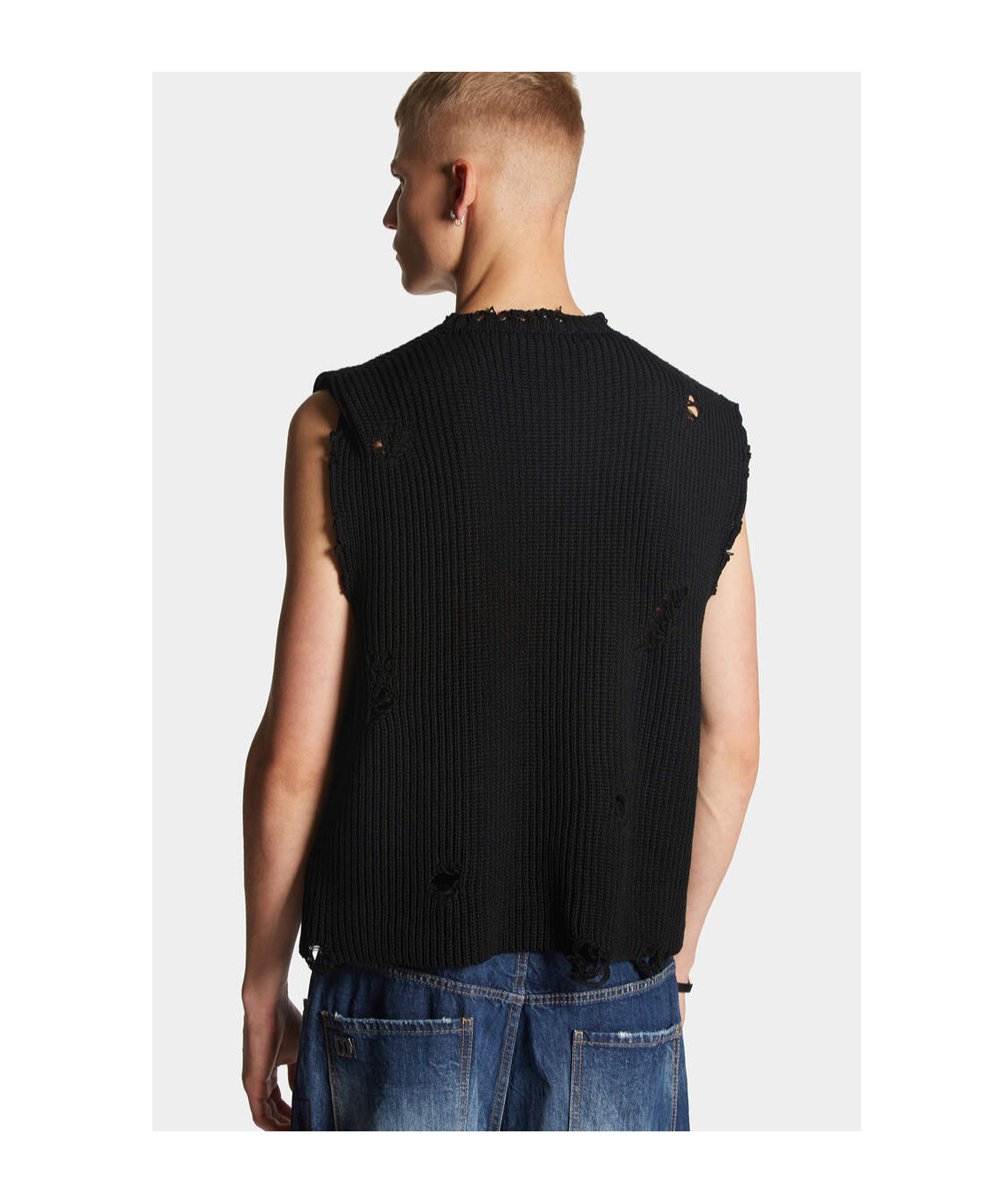 Dsquared2 Logo-print Distressed Knitted Vest In Black