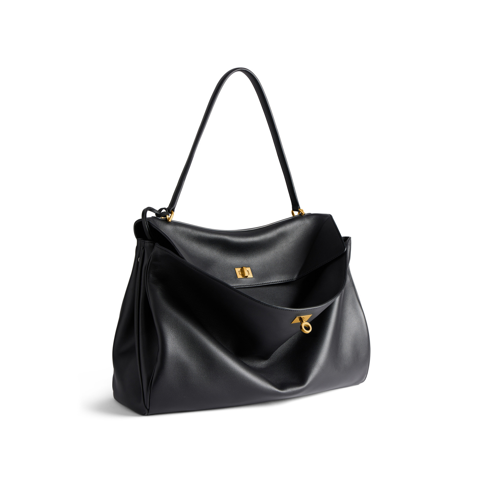 Balenciaga Shoulder Bag Structured Gold-tone Hardware In Black