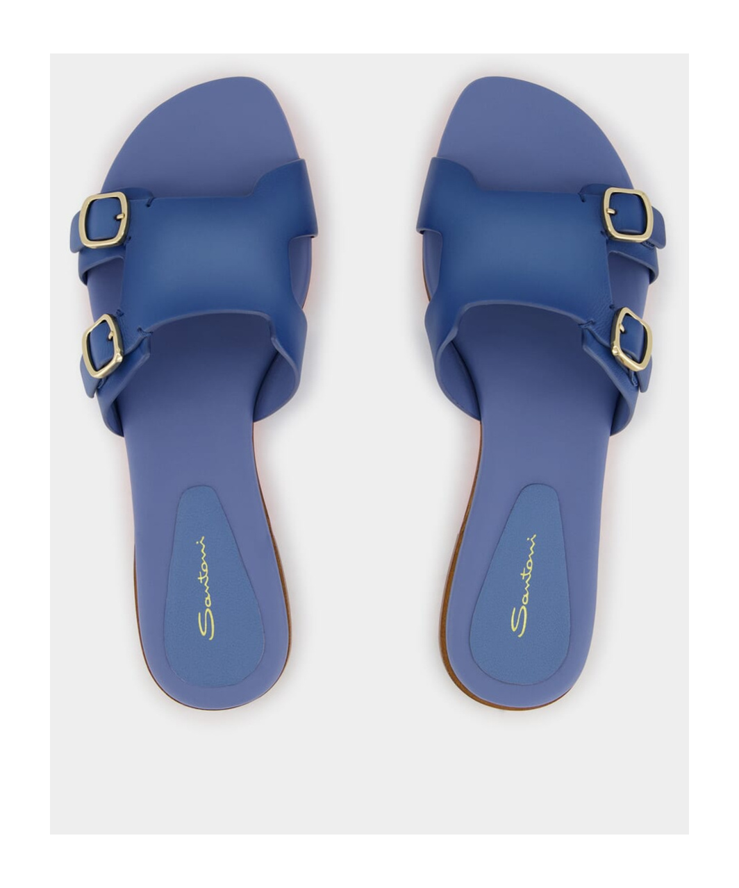 Shop Santoni Double-buckle Leather Slides In Blue