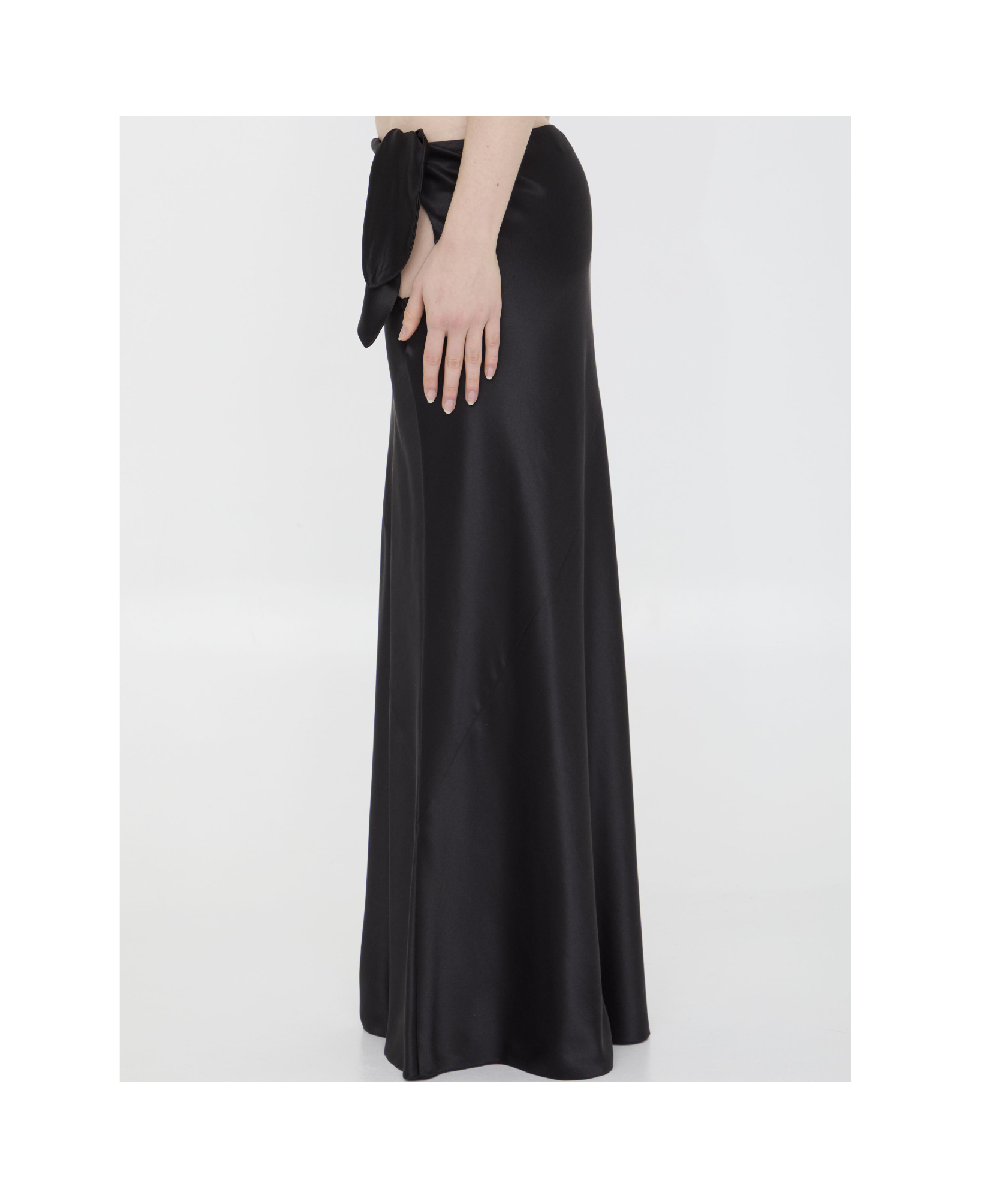 Saint Laurent Bow Detailed Silk Maxi Skirt In Black