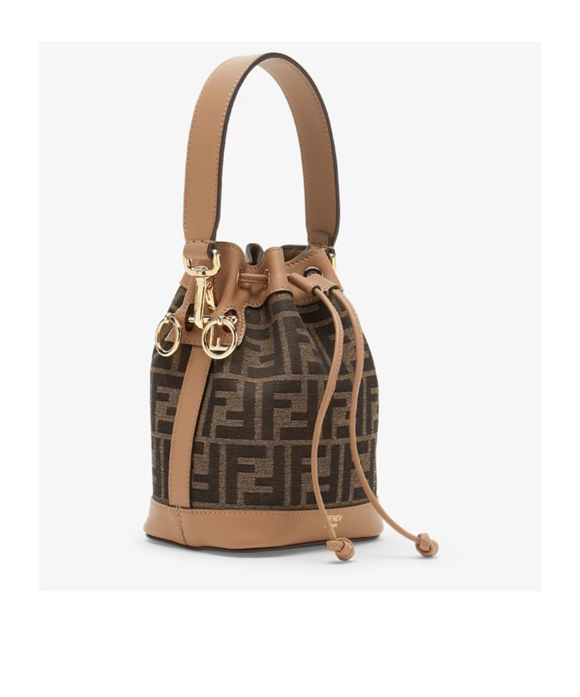 Fendi Women Mini Mon Tresor Ff Jacquard Fabric And Leather Bucket Bag In Brown