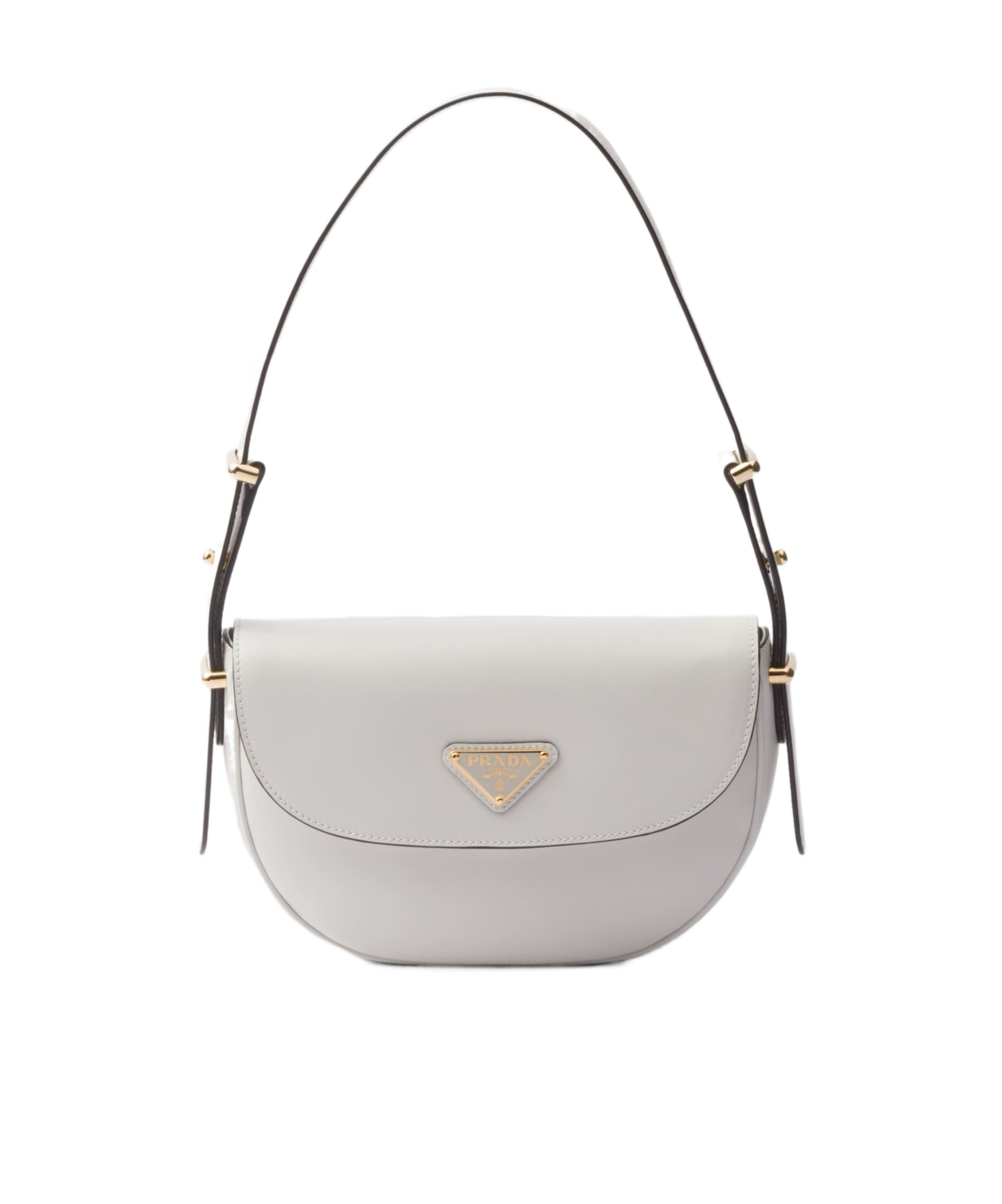 Prada Arqué Leather Shoulder Bag With Flap In White