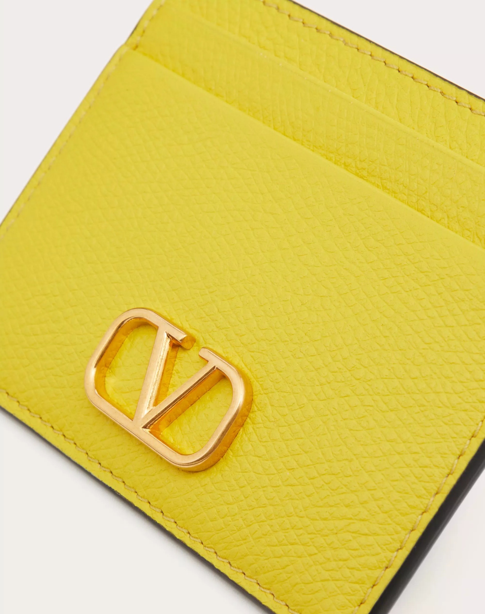 Valentino Vlogo Signature Leather Card Holder In Yellow