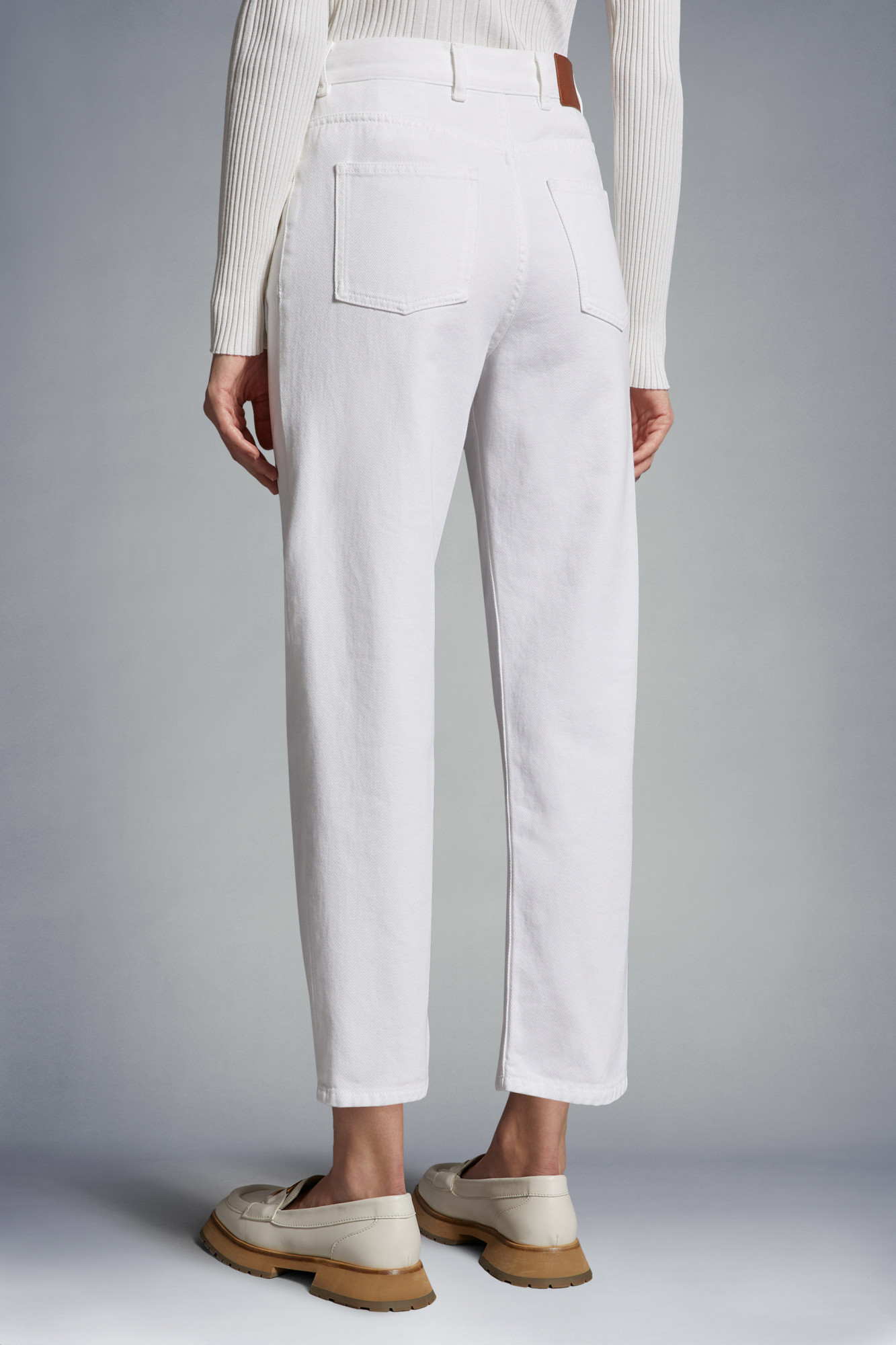Shop Moncler Cropped Jeans In White