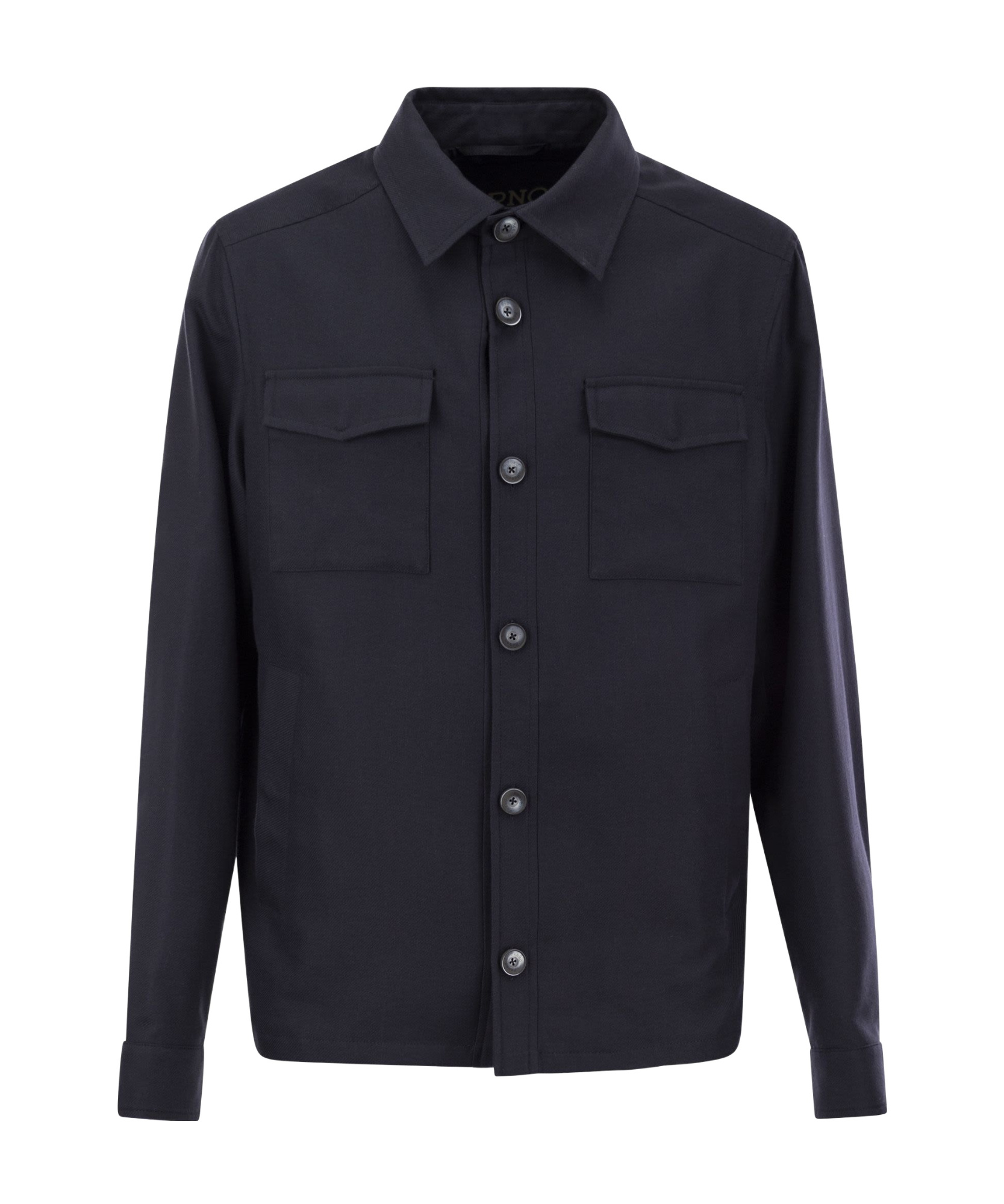 Herno Snap Front Chest Flap Pocket Brushed Wool Cashmere Blend Lined Shirt Jacket In Black