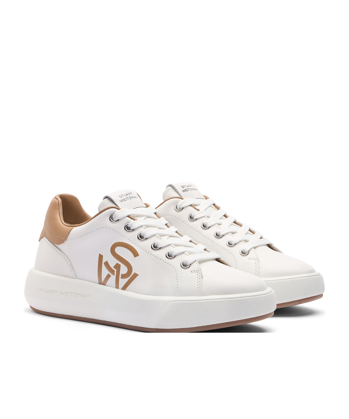 Stuart Weitzman Lace-up Round-head Low-cut Casual Shoes In White