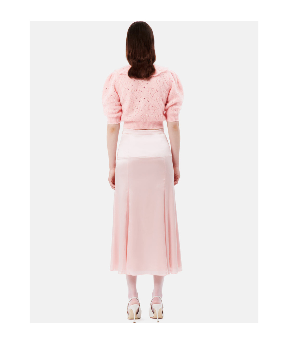 Alessandra Rich Embellished Short Puff Sleeved Knitted Top In Pink