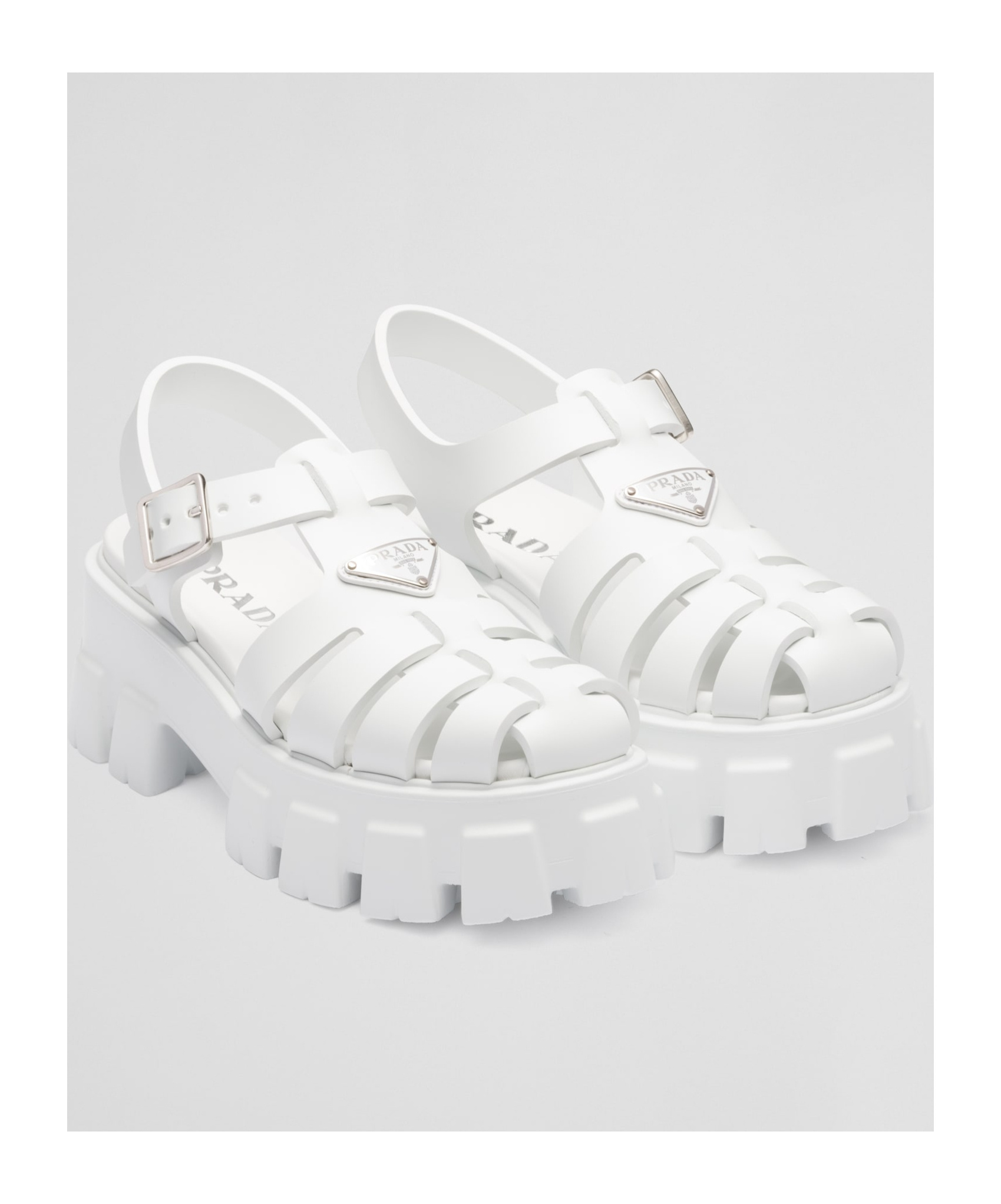 Shop Prada Logo Details High-heeled Sandals In White