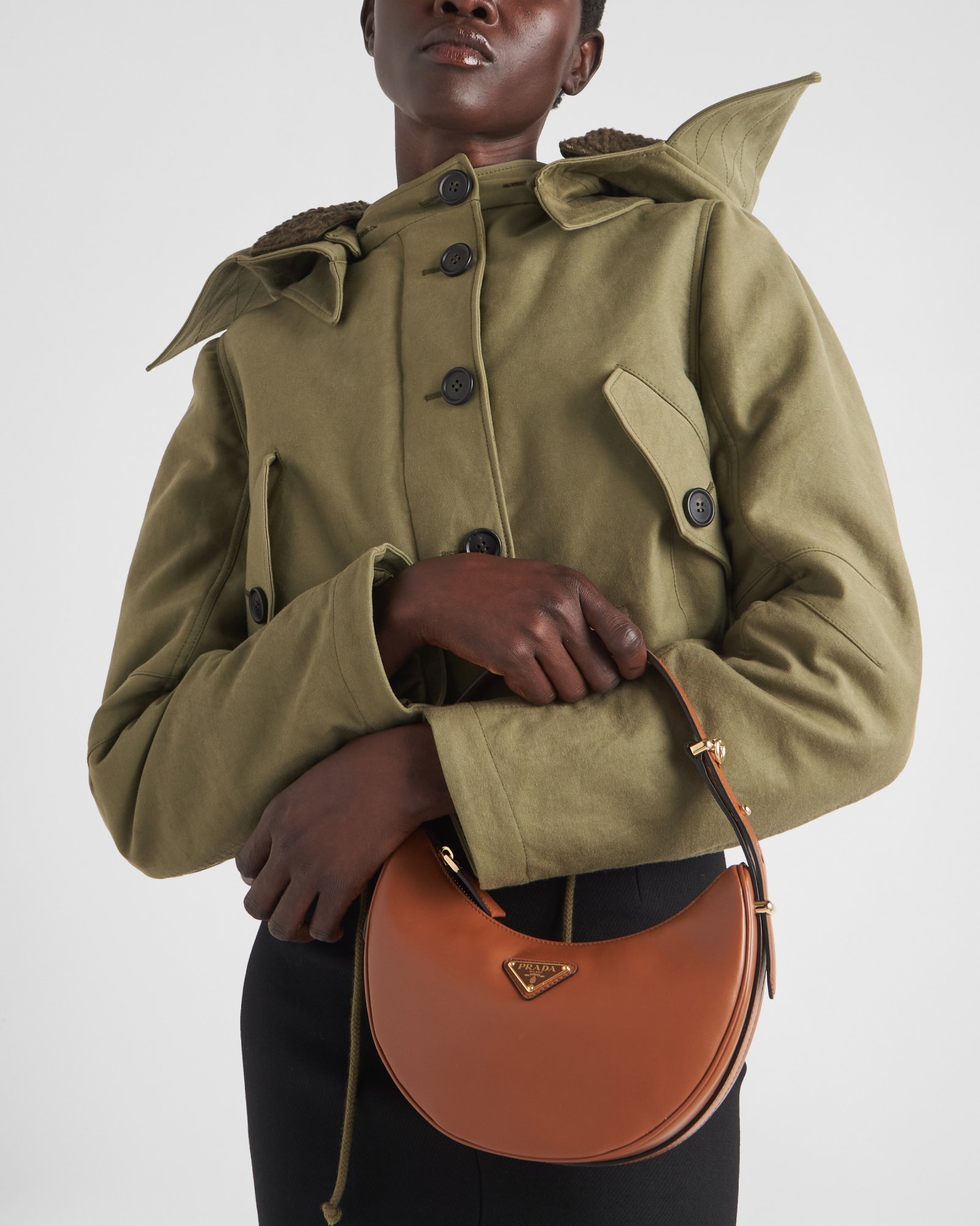 Prada Cognac Arqu Small Shoulder Bag In Brown
