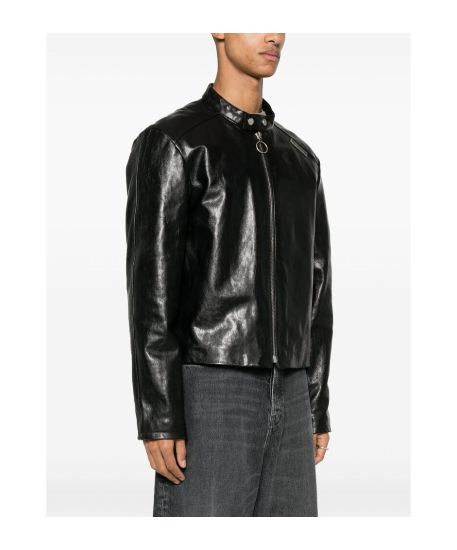 Shop Acne Studios Long-sleeved Leather Jacket In Black