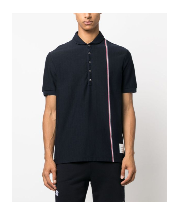 Thom Browne Rwb Stripe Polo Shirt In Black