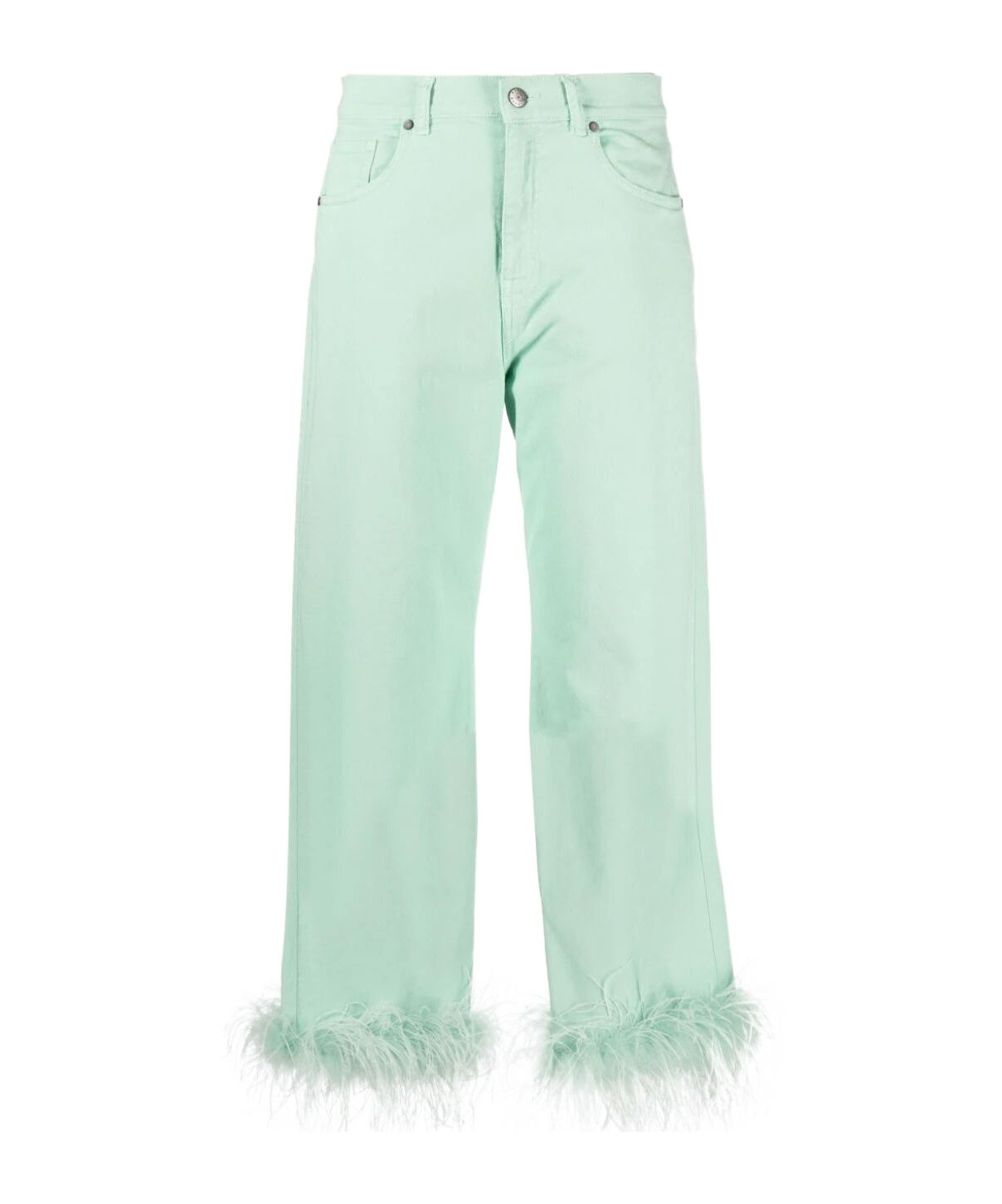 P.a.r.o.s.h Feather-trim Stretch-cotton Jeans In Green