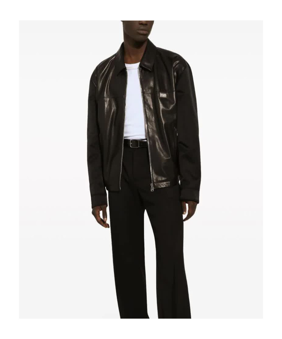 Dolce & Gabbana Logo-plaque Leather Jacket In Black