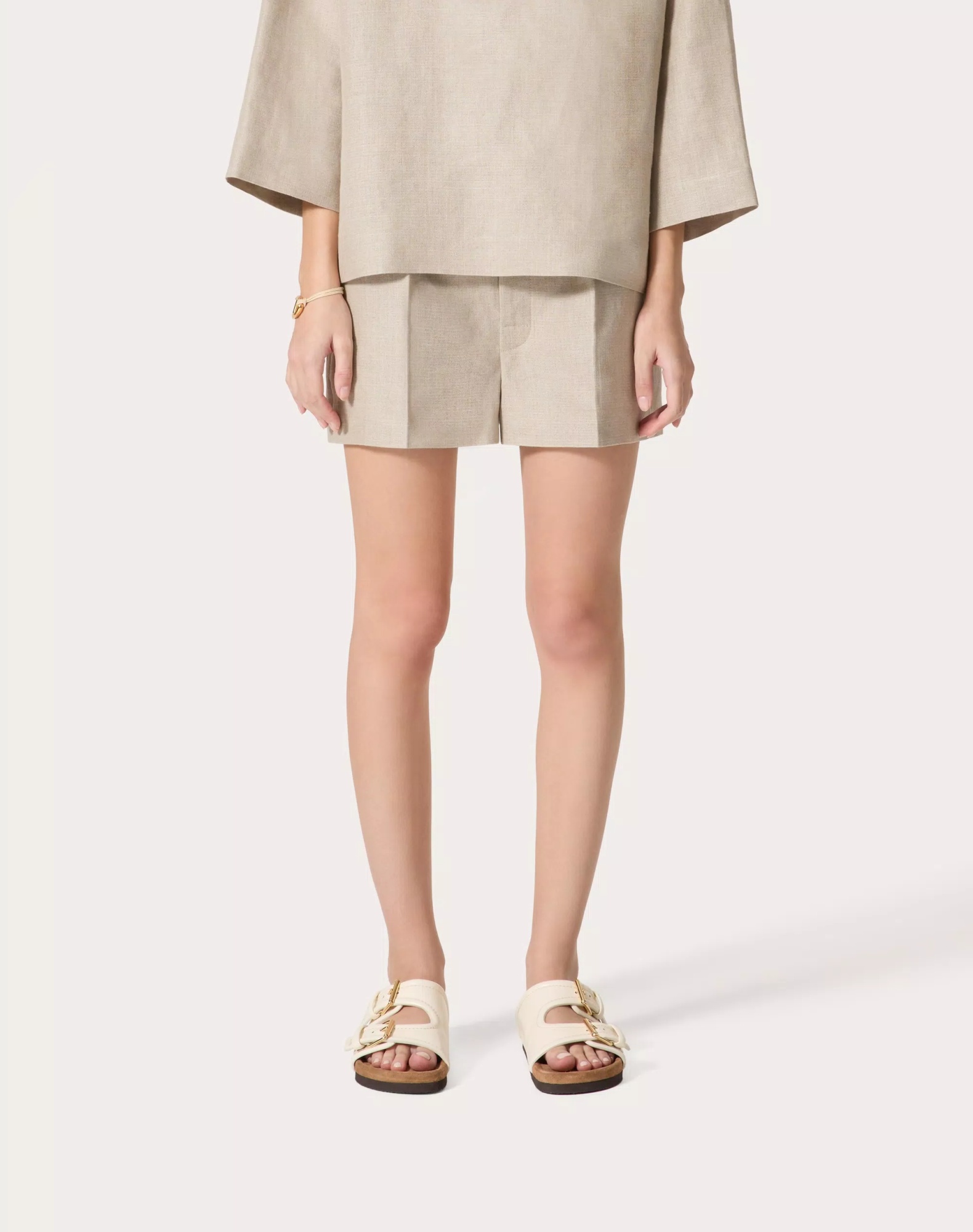 Valentino Linen Shorts With Button Detail In Nude