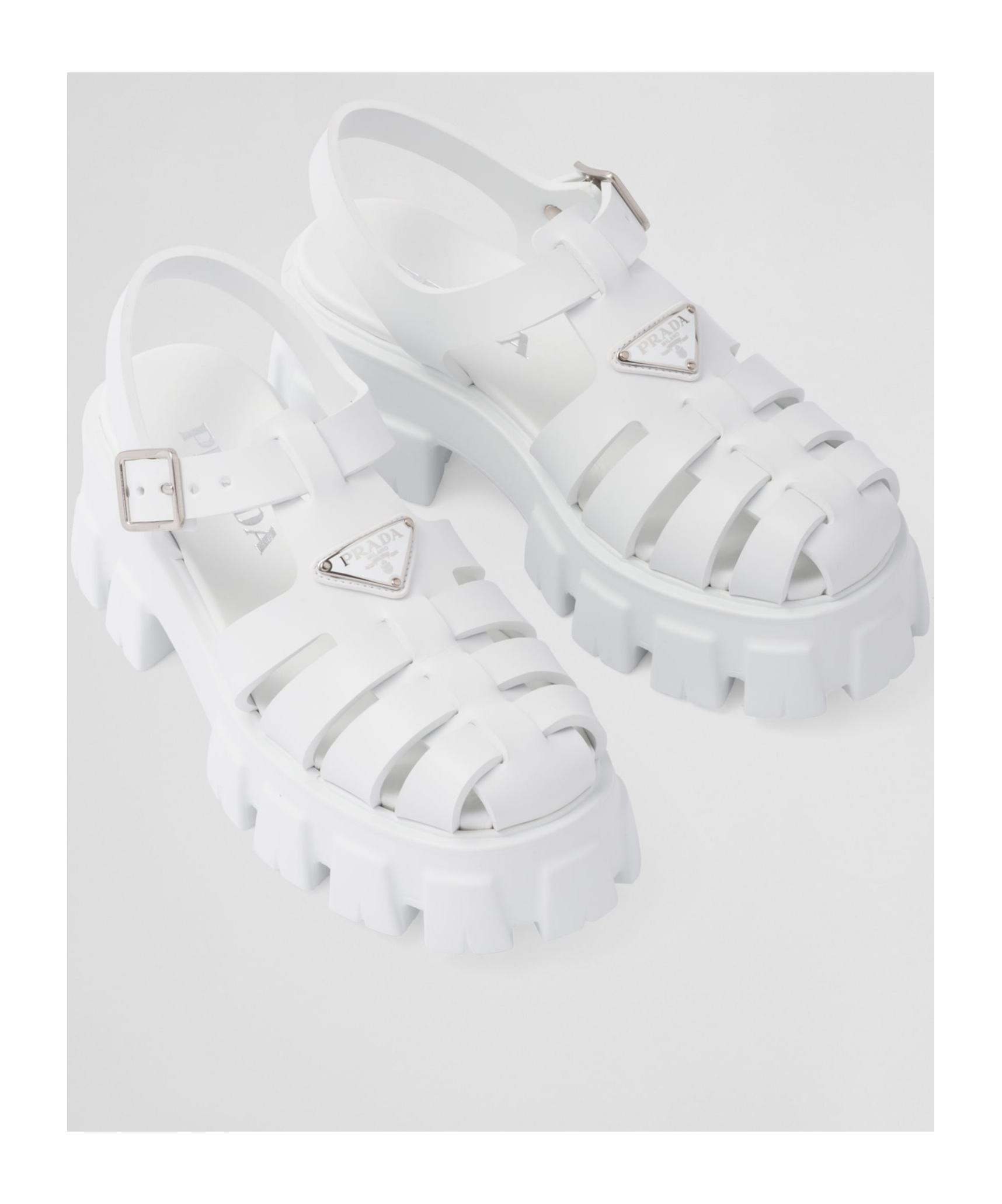 Shop Prada Logo Details High-heeled Sandals In White