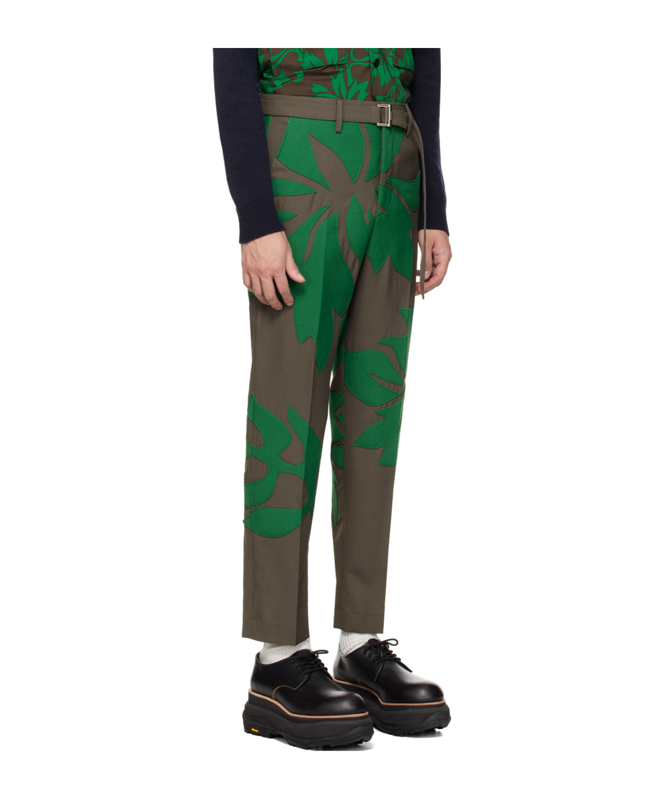 Sacai Floral Applique Casual Pants In Brown