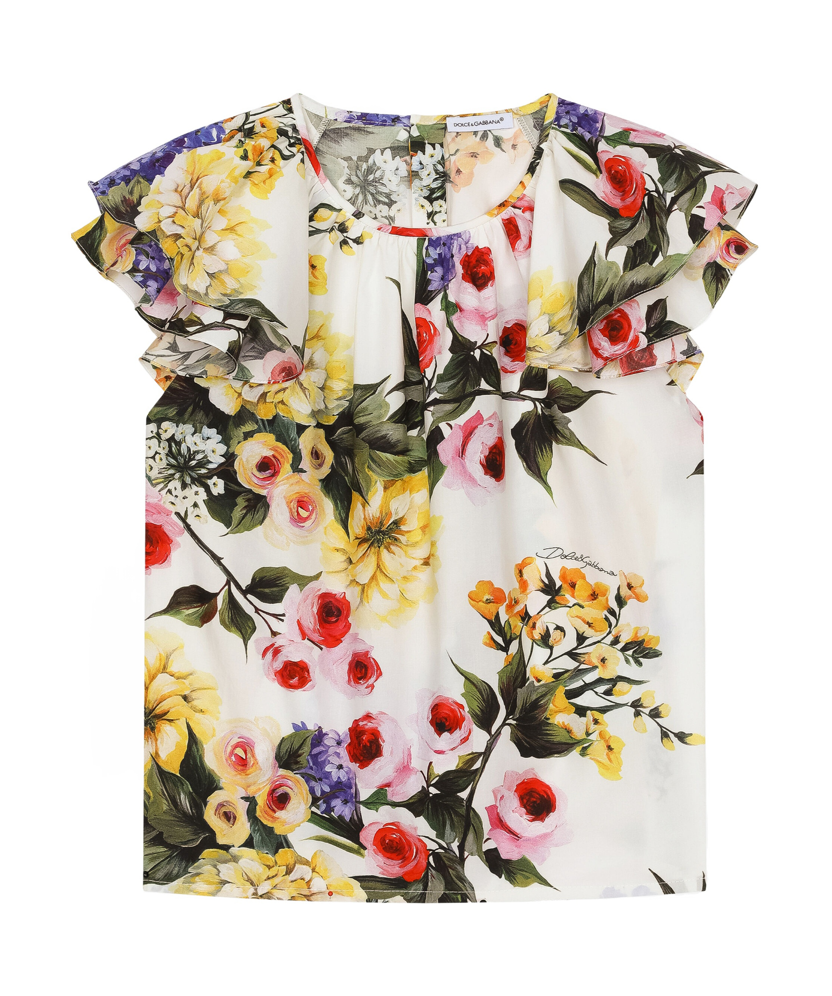 Dolce & Gabbana Giardino-print Cotton Blouse In White