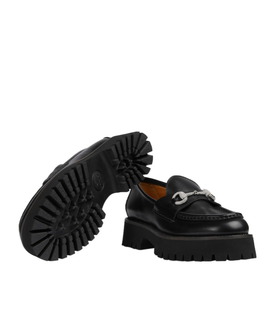 Gucci Interlocking G Chain Leather Loafers In Black