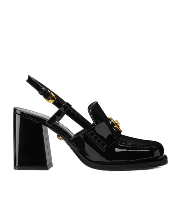 Versace Embellished Patent-leather Slingback Pumps In Black