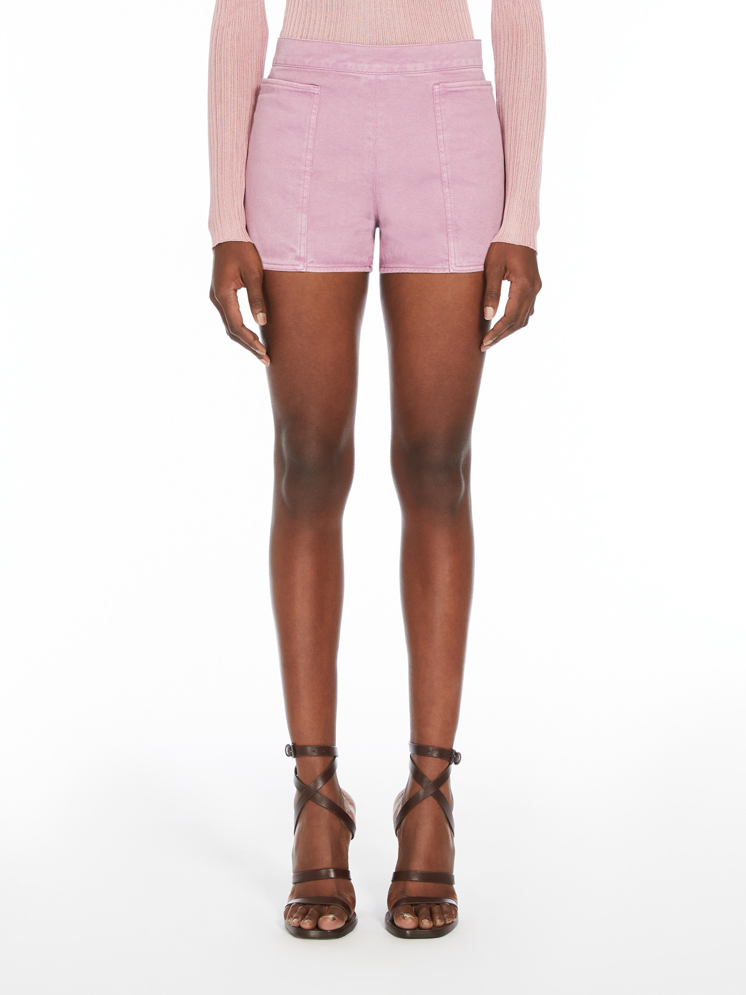 Max Mara Woman Denim Shorts Light Purple Size 8 Cotton In Pink