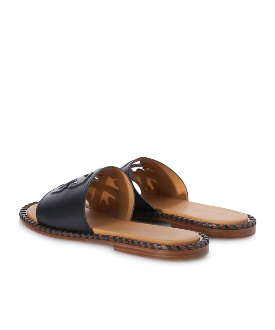 Off-white Twist Arrow Cut-out Leather Slides In Black