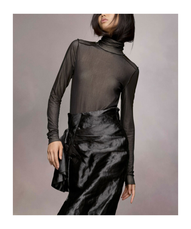 Maison Margiela Sheer Viscose Jersey T-neck Bodysuit In Black
