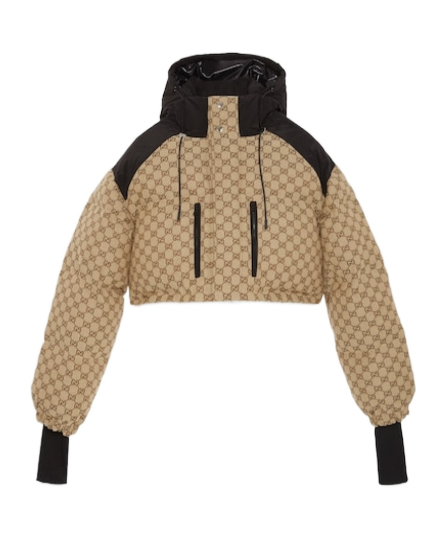 Gucci Gg-canvas Cropped Puffer Jacket In Nude