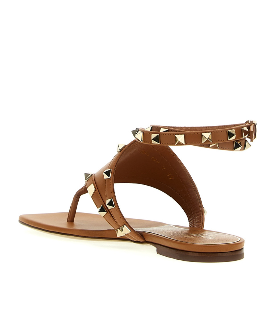 Shop Valentino Rockstud Leather Sandals In Brown