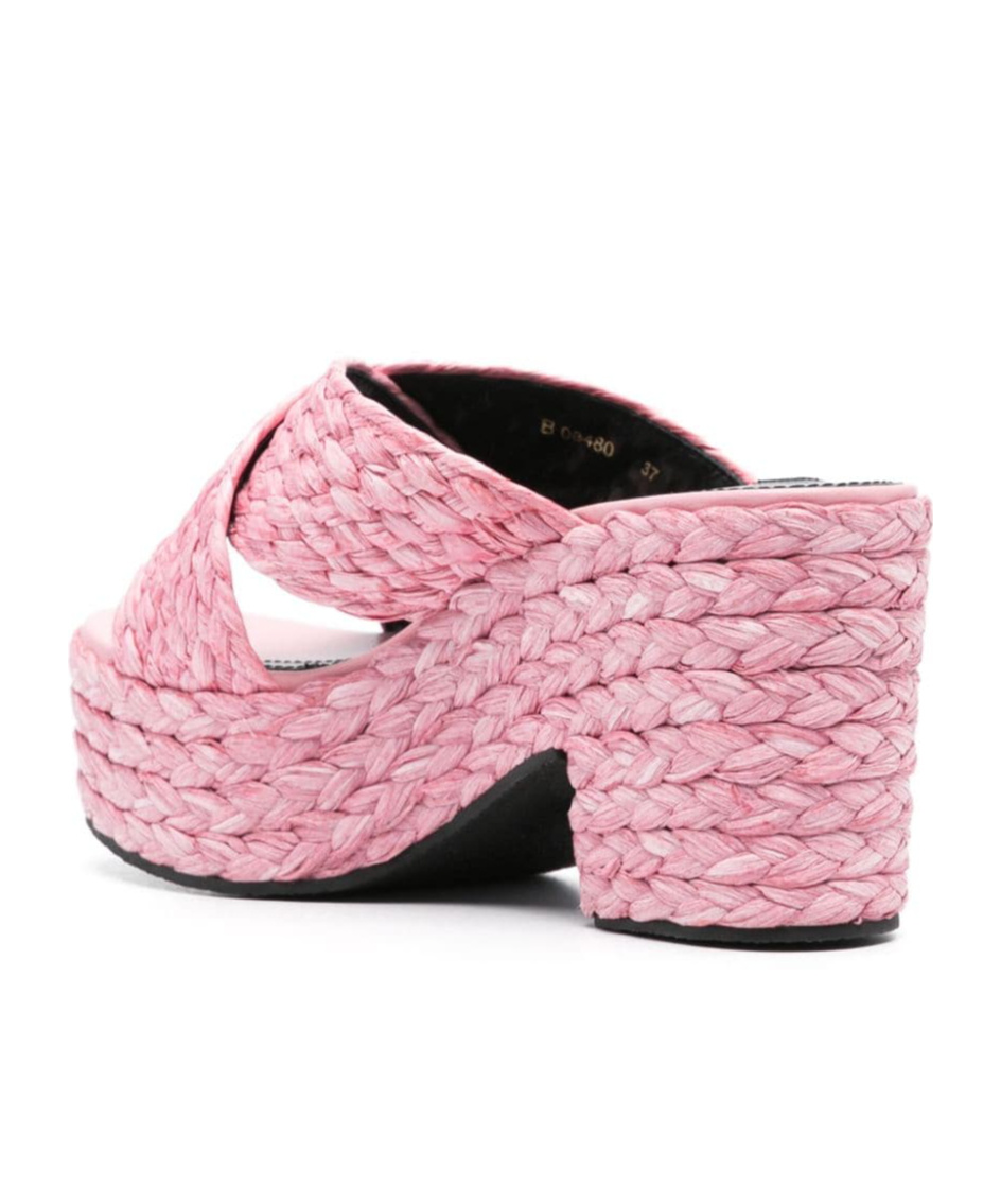 Sergio Rossi Raffia Woven Crossover Mules In Pink