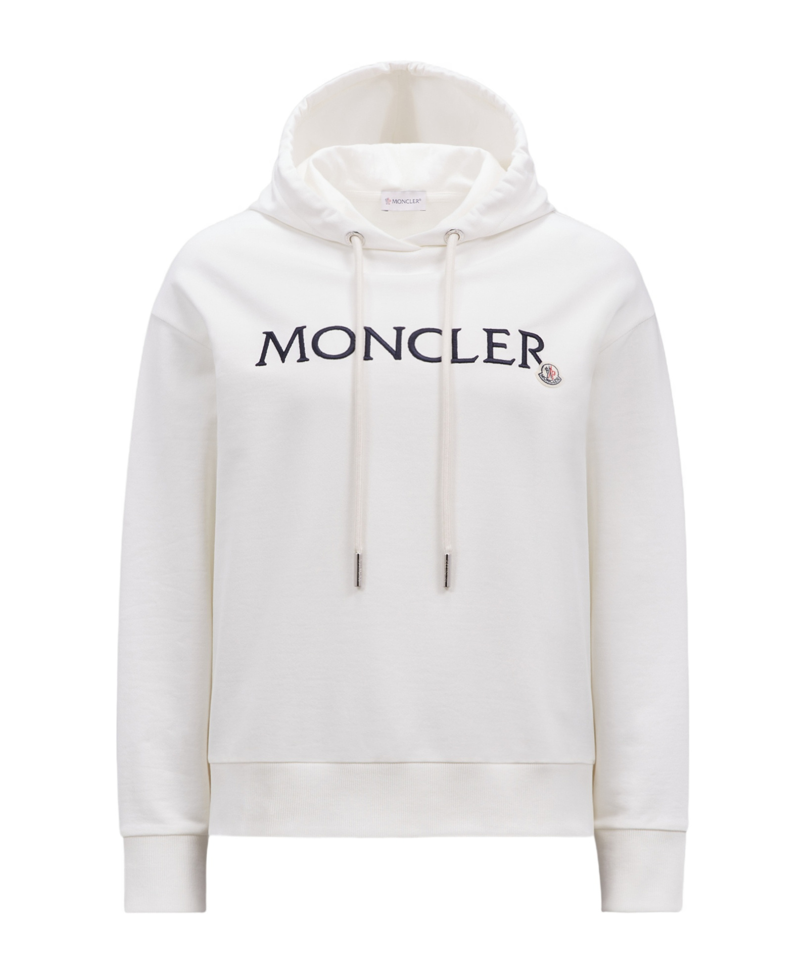 Moncler Logo-embroidered Drawstring Cotton Hoodie In White