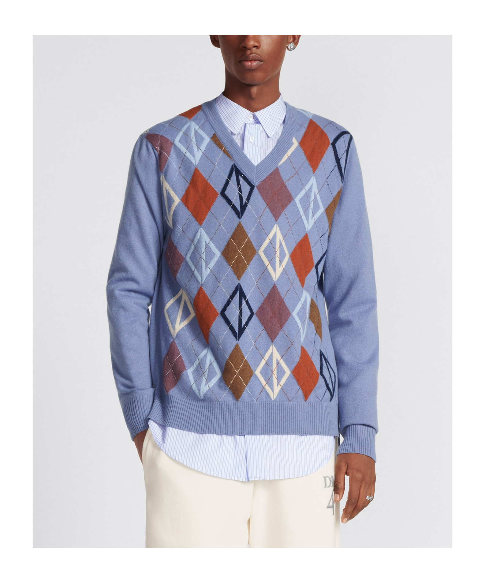 Dior Argyle V Neck Sweater With Long Sleeves In Purple